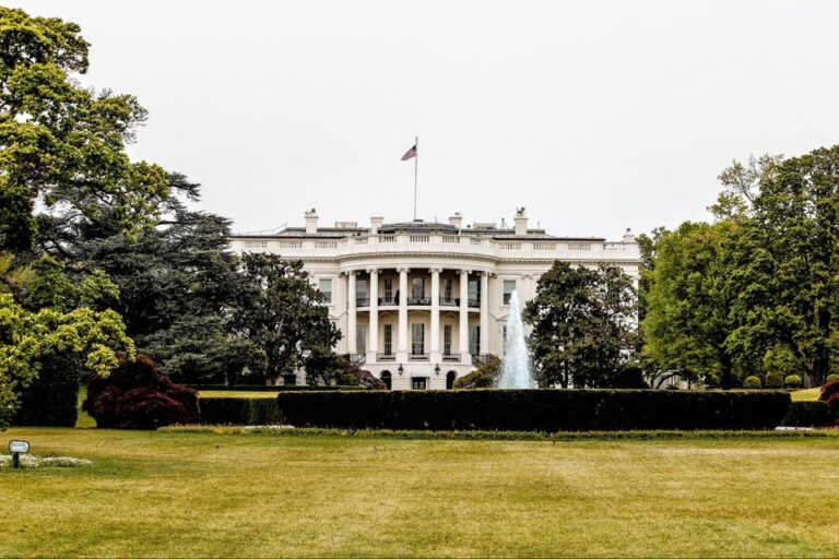 An Image of the White House Surrounded by Trees and Bushes.