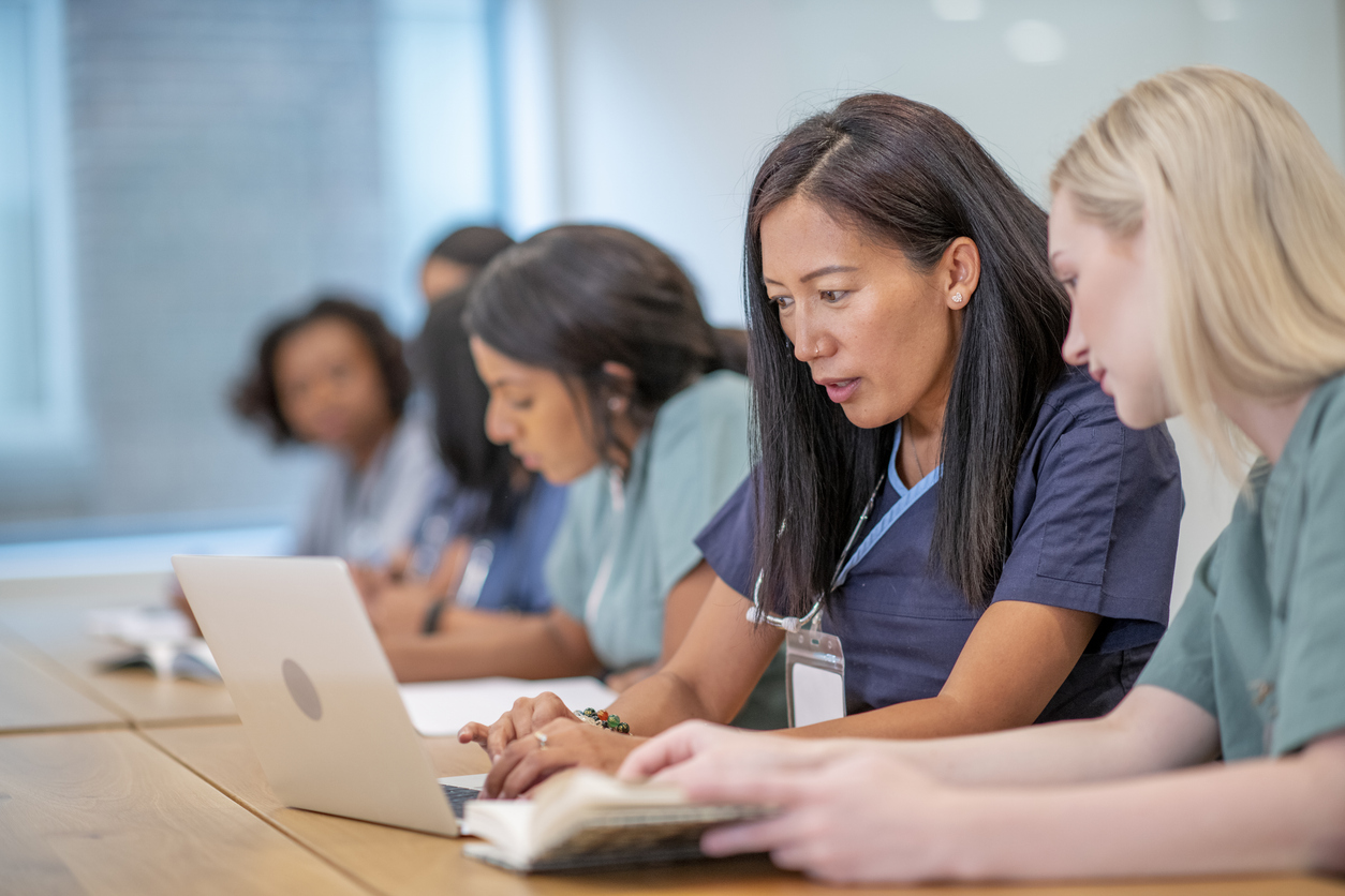 Nursing students studying together.