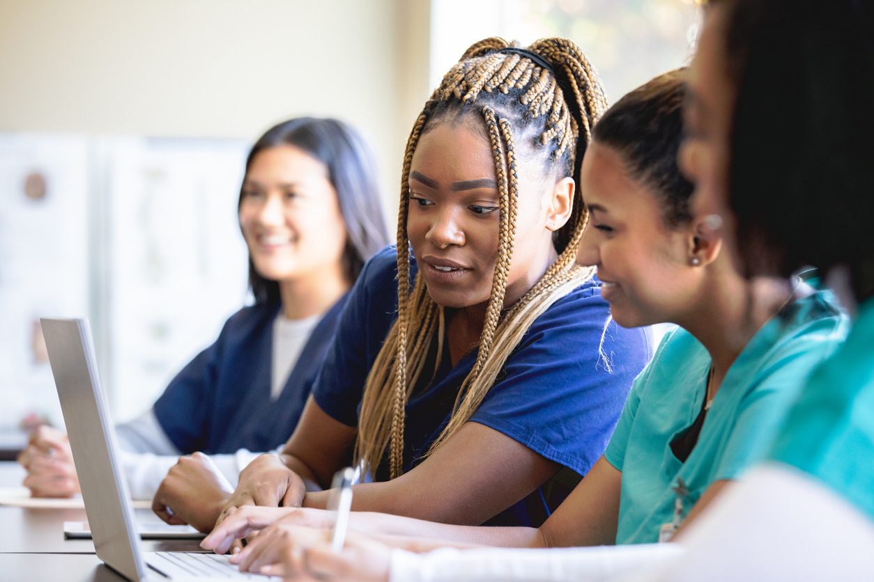 Nursing students studying together.